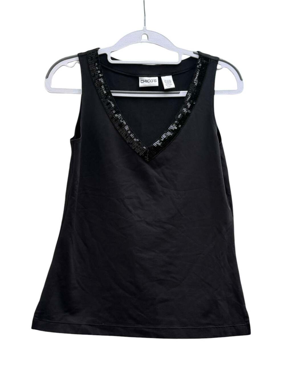 Chico's Black Sequin V-Neck Sleeveless Tank Top